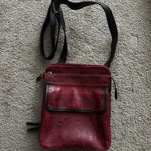 Red Embossed Crossbody Bag